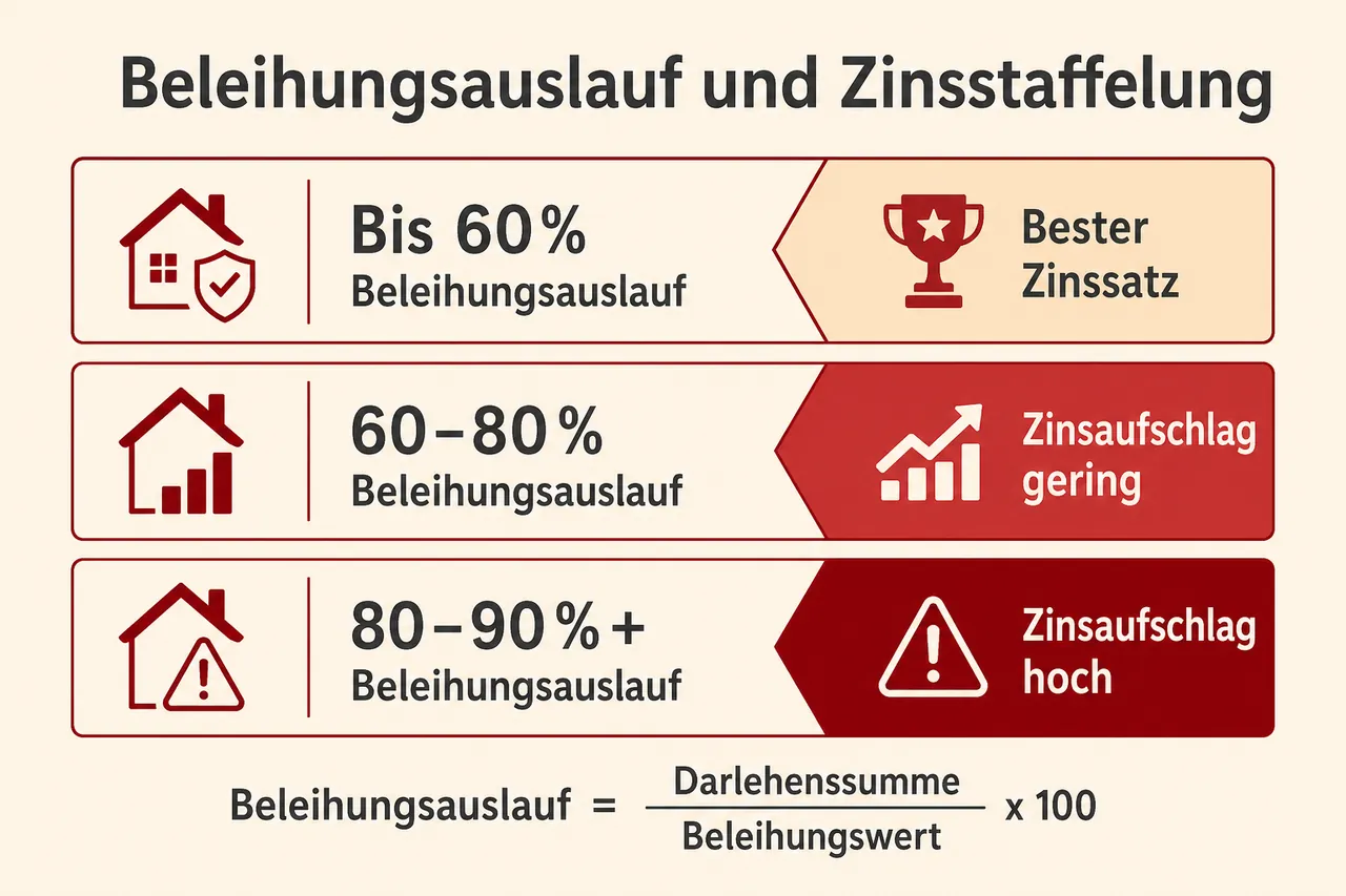 Infografik: Beleihungsauslauf-Stufen und Zinsstaffelung bis 60%, 60-80% und über 80%
