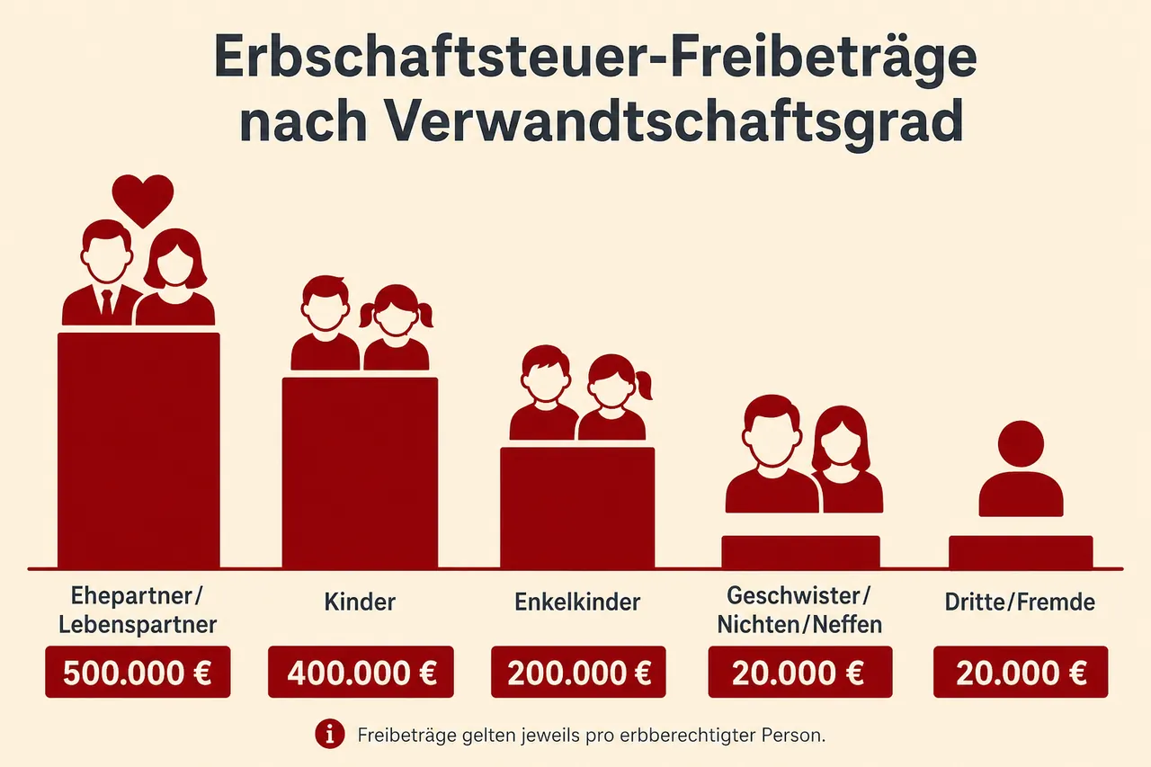 Erbschaftsteuer-Freibeträge nach Verwandtschaftsgrad als Infografik