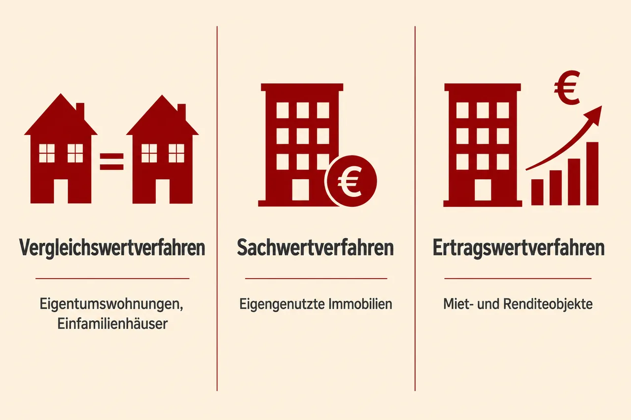 Vergleich der drei Wertermittlungsverfahren: Vergleichswertverfahren, Sachwertverfahren und Ertragswertverfahren im Überblick