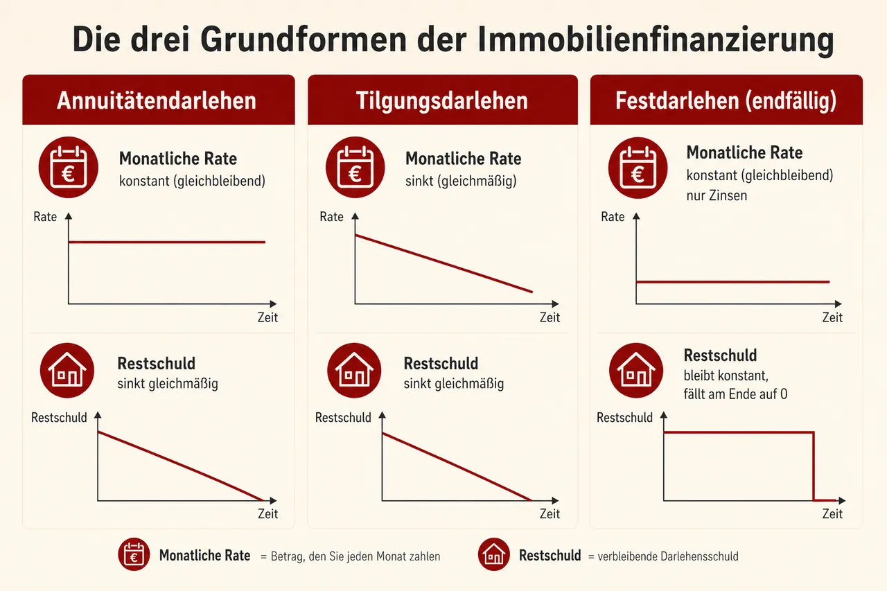Vergleich der drei Darlehensformen: Annuitätendarlehen, Tilgungsdarlehen und Festdarlehen im Überblick