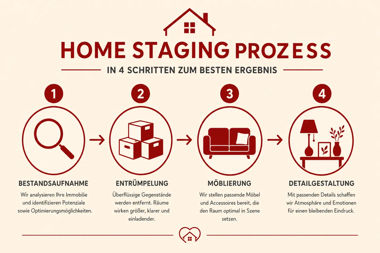 Infografik zum Home-Staging-Prozess in vier Phasen