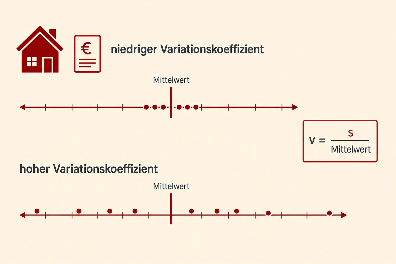 Variationskoeffizient: Verhältnis aus Standardabweichung und Mittelwert als prozentuales Maß für die Streuung von Vergleichspreisen