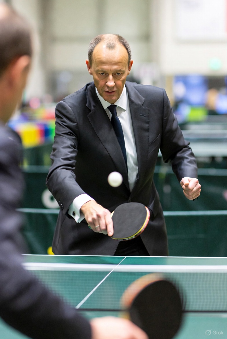 Kanzler Merz spielt Tischtennis - Kreation von Grok